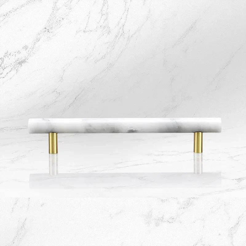 Green and White Marble Cabinet Handle – Luxury Natural Stone Drawer Pulls with Brass Base (50mm-200mm) Dlight Decor