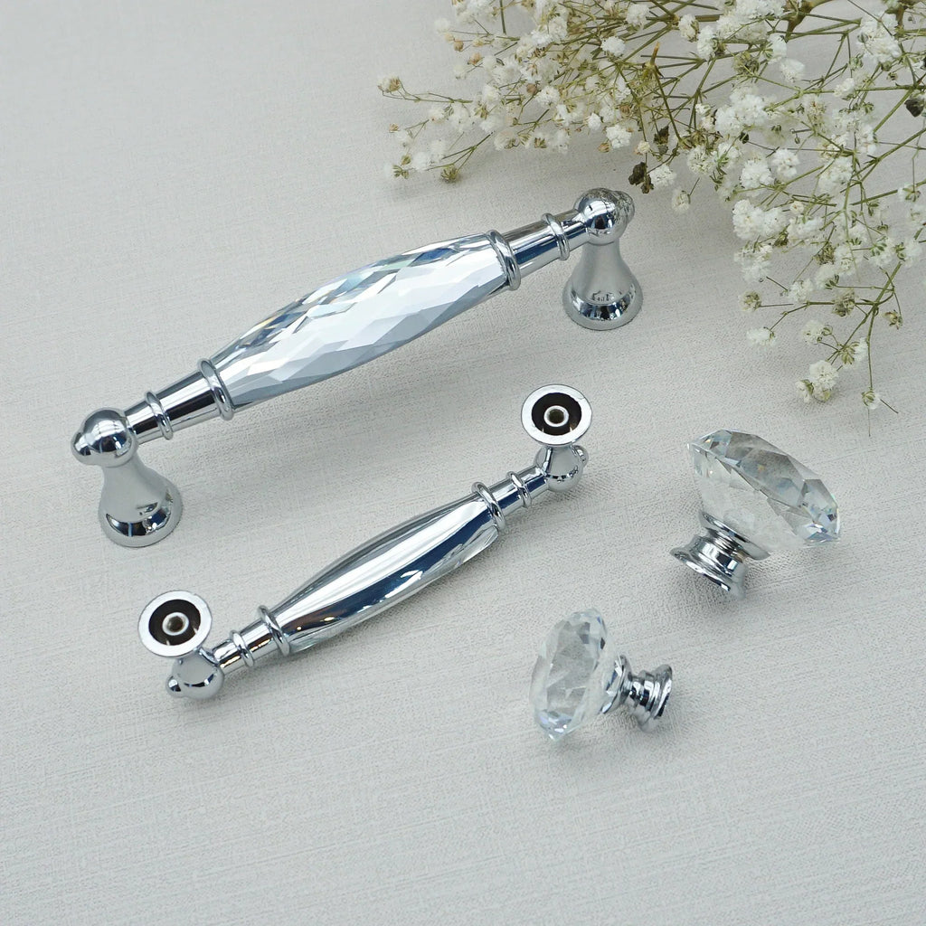 Luxury Gold Chrome Cabinet Handles – Modern Zinc Alloy and Crystal Glass Drawer Knobs for Wardrobes and Dressers Dlight Decor