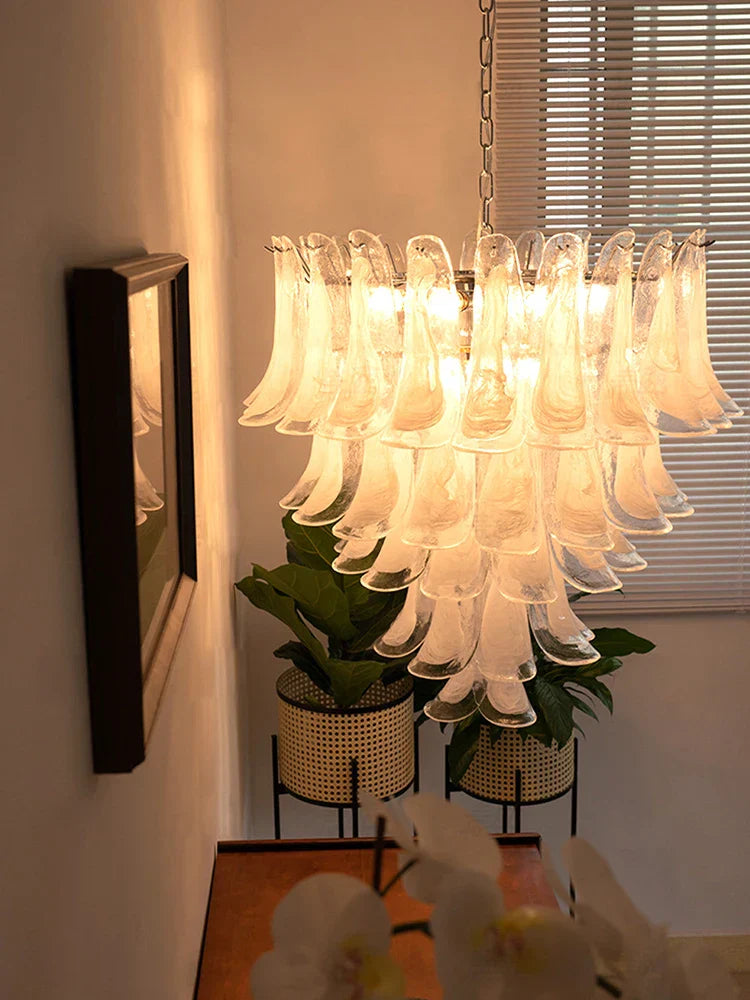 Elara White Petal Glass LED Chandelier for Staircase & Villa Décor Dlight Decor