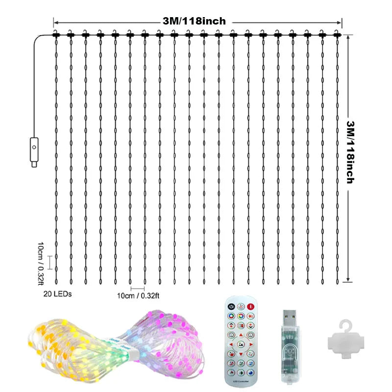 APP Controlled 16 Million Colors RGB LED Curtain Lights Holiday Party Decoration Dlight Decor
