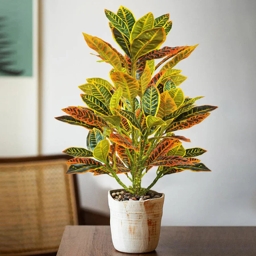 Dlight Decor 41cm Banyan Ficus Palm Branch with Codiaeum Leaves Dlight Decor