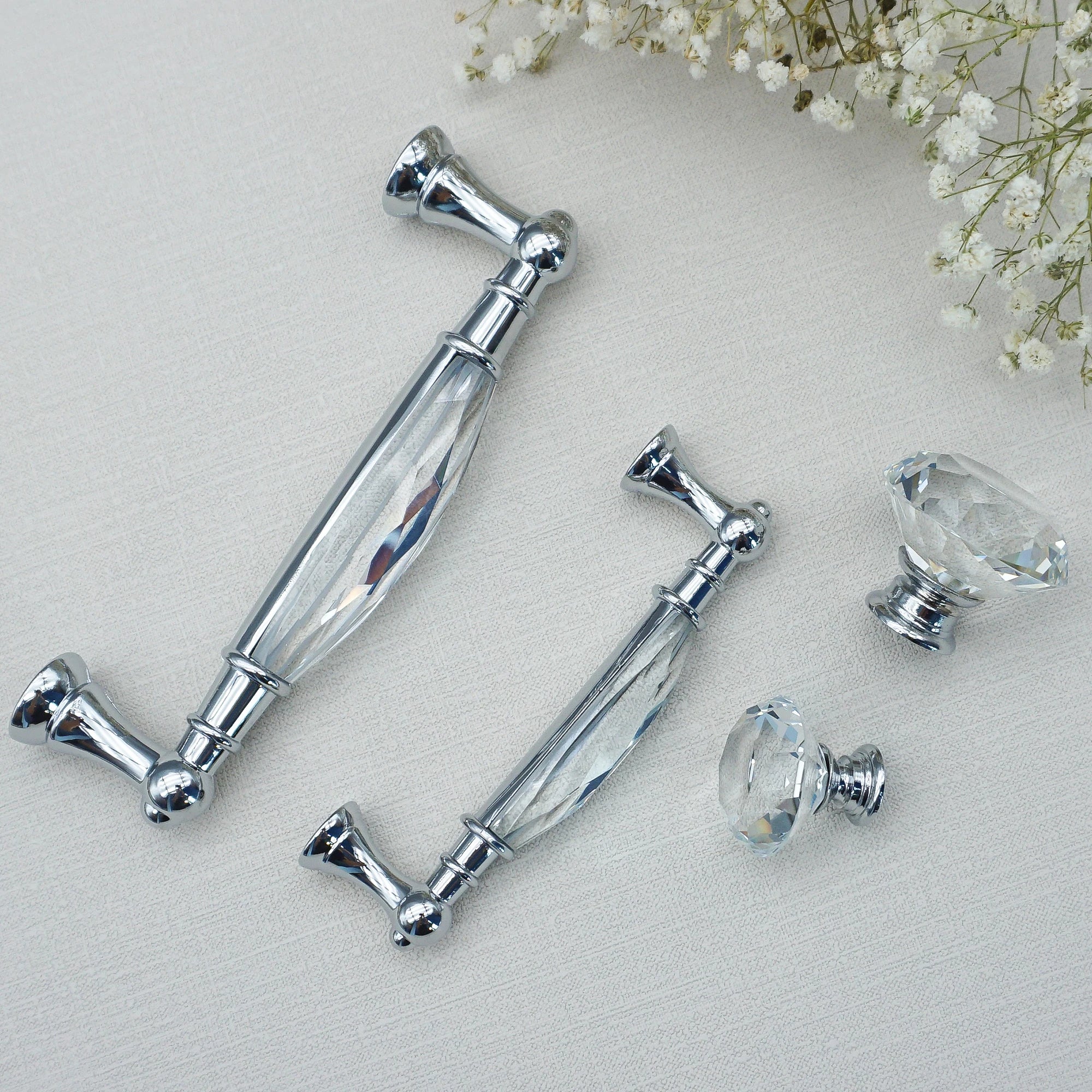 Luxury Gold Chrome Cabinet Handles – Modern Zinc Alloy and Crystal Glass Drawer Knobs for Wardrobes and Dressers Dlight Decor