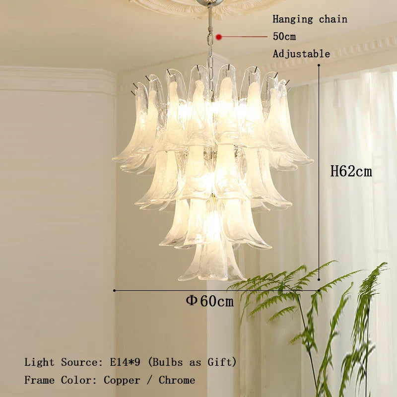 Elara White Petal Glass LED Chandelier for Staircase & Villa Décor Dlight Decor