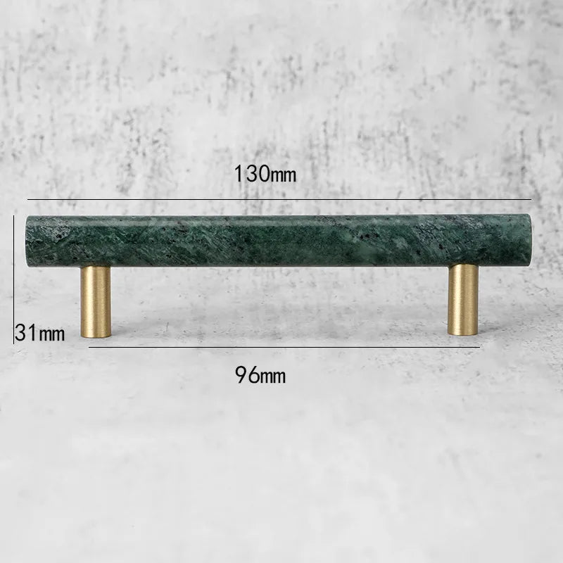 Green and White Marble Cabinet Handle – Luxury Natural Stone Drawer Pulls with Brass Base (50mm-200mm) Dlight Decor