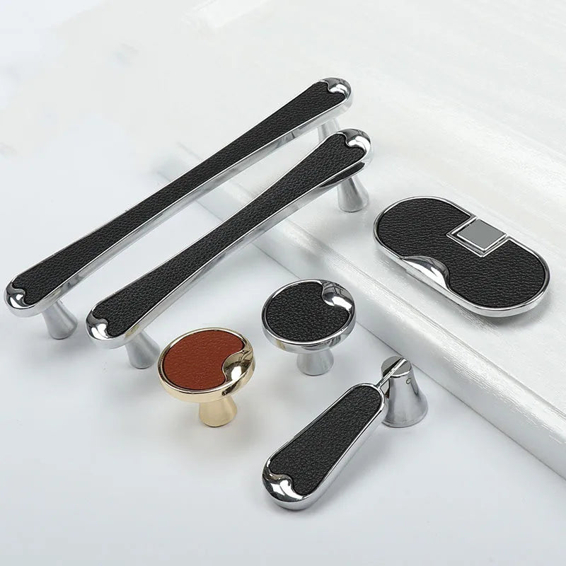 Modern Black and Red Leather Cabinet Handle – Sleek Zinc Alloy Drawer Pulls for Wardrobes and Cupboards (96mm/128mm) Dlight Decor