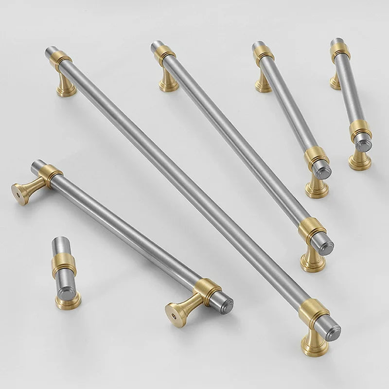 Nickel-Plated Brass Cabinet Handles – Gold and Matte Silver T-Bar Pulls for Wardrobes and Drawers Dlight Decor