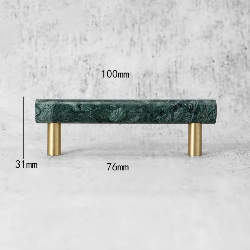Green and White Marble Cabinet Handle – Luxury Natural Stone Drawer Pulls with Brass Base (50mm-200mm) Dlight Decor