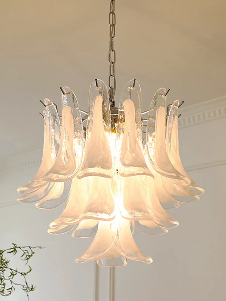 Elara White Petal Glass LED Chandelier for Staircase & Villa Décor Dlight Decor