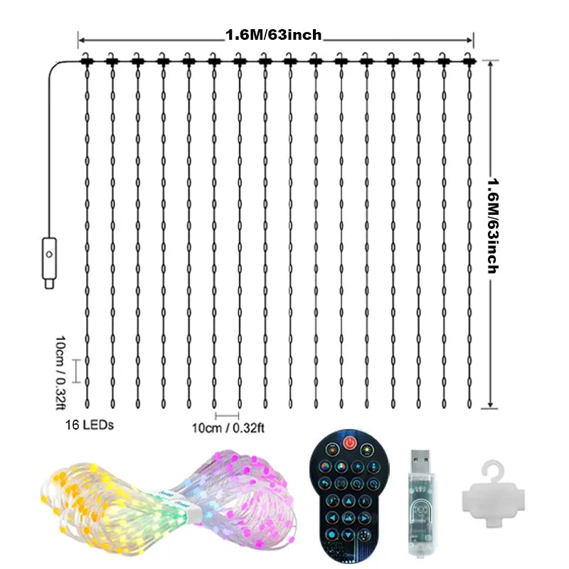 APP Controlled 16 Million Colors RGB LED Curtain Lights Holiday Party Decoration Dlight Decor