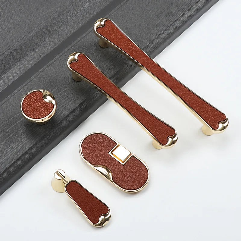 Modern Black and Red Leather Cabinet Handle – Sleek Zinc Alloy Drawer Pulls for Wardrobes and Cupboards (96mm/128mm) Dlight Decor