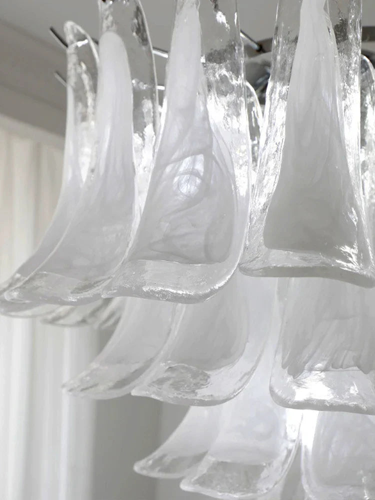 Elara White Petal Glass LED Chandelier for Staircase & Villa Décor Dlight Decor