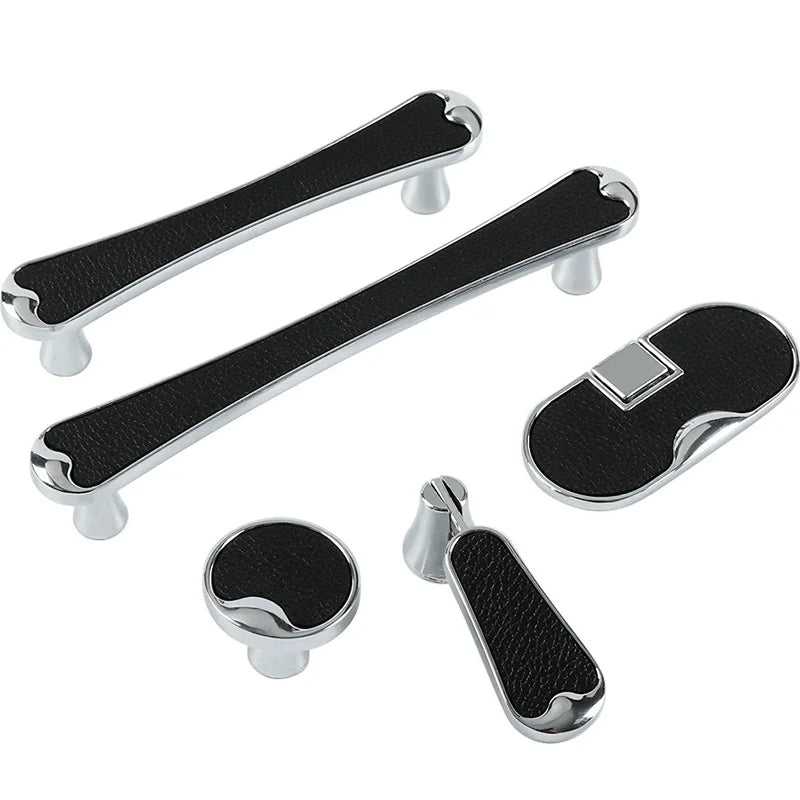 Modern Black and Red Leather Cabinet Handle – Sleek Zinc Alloy Drawer Pulls for Wardrobes and Cupboards (96mm/128mm) Dlight Decor