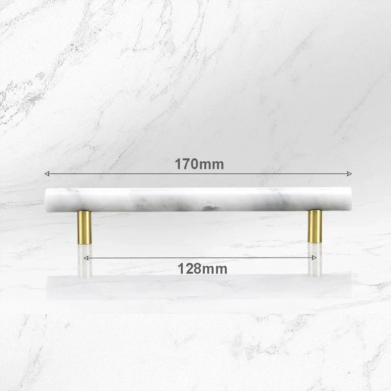 Green and White Marble Cabinet Handle – Luxury Natural Stone Drawer Pulls with Brass Base (50mm-200mm) Dlight Decor
