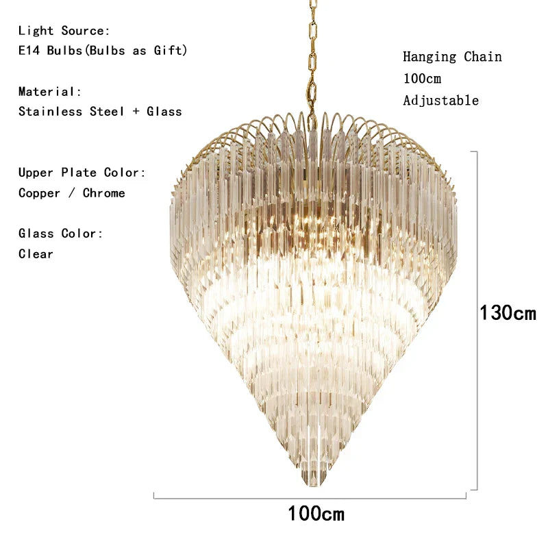 Gianna Italian Crystal Glass Pendant Chandelier – Classic Hanging Light for Staircase & High Ceilings Dlight Decor