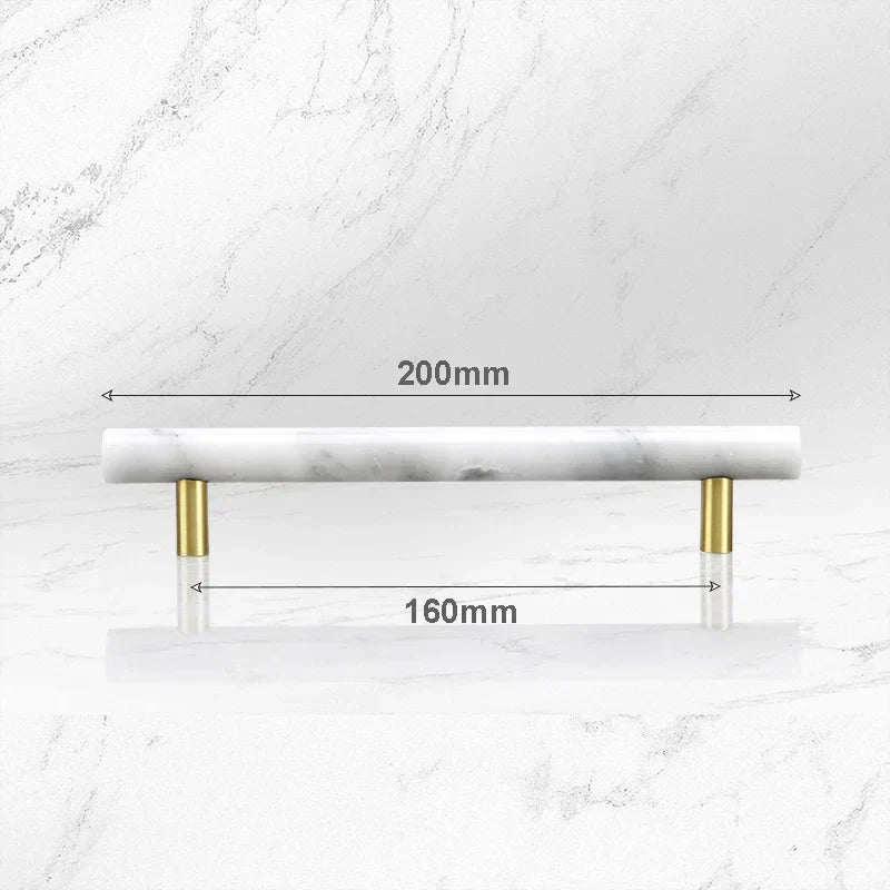 Green and White Marble Cabinet Handle – Luxury Natural Stone Drawer Pulls with Brass Base (50mm-200mm) Dlight Decor