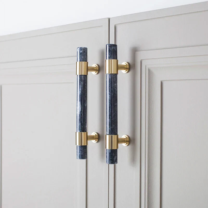 Natural Marble and Crystal T-Bar Cabinet Handles – Modern Brass Knobs for Kitchen, Dresser, and Furniture Pulls Dlight Decor