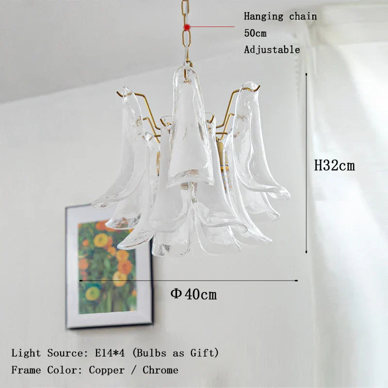 Elara White Petal Glass LED Chandelier for Staircase & Villa Décor Dlight Decor