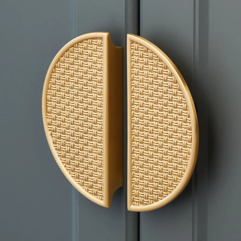Gold Round Brass Cabinet Handles – Textured Braided Pattern Pulls for Wardrobes, Bookcases, and Wine Cabinets Dlight Decor