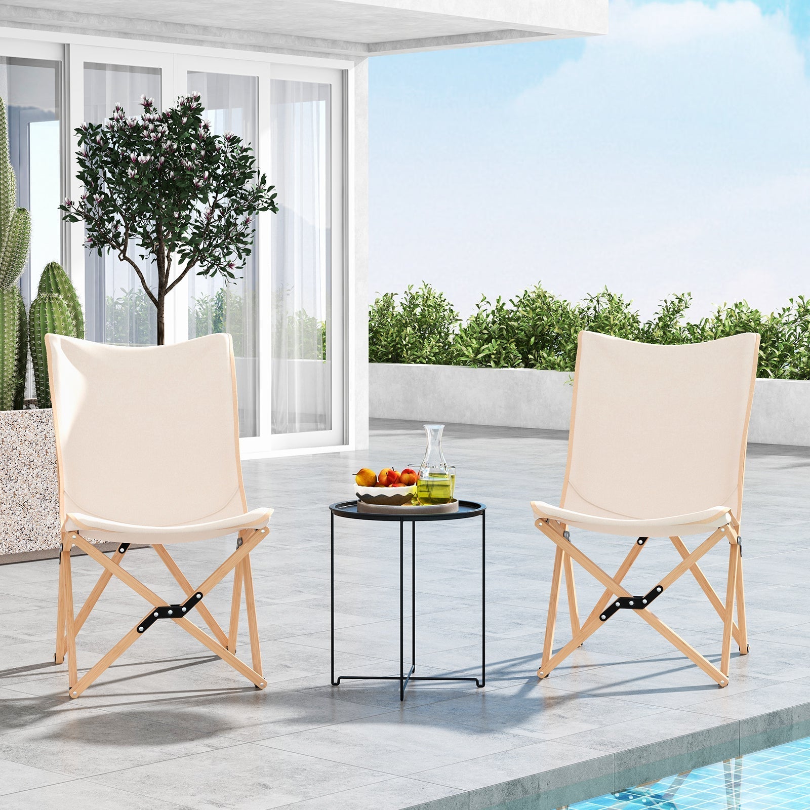 Set of 2 Bamboo Dorm Chair with Storage Pocket for Camping and Fishing GemGear