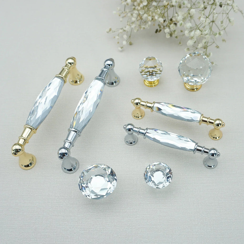 Luxury Gold Chrome Cabinet Handles – Modern Zinc Alloy and Crystal Glass Drawer Knobs for Wardrobes and Dressers Dlight Decor