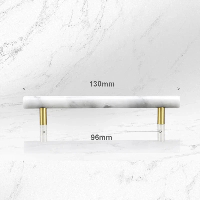Green and White Marble Cabinet Handle – Luxury Natural Stone Drawer Pulls with Brass Base (50mm-200mm) Dlight Decor
