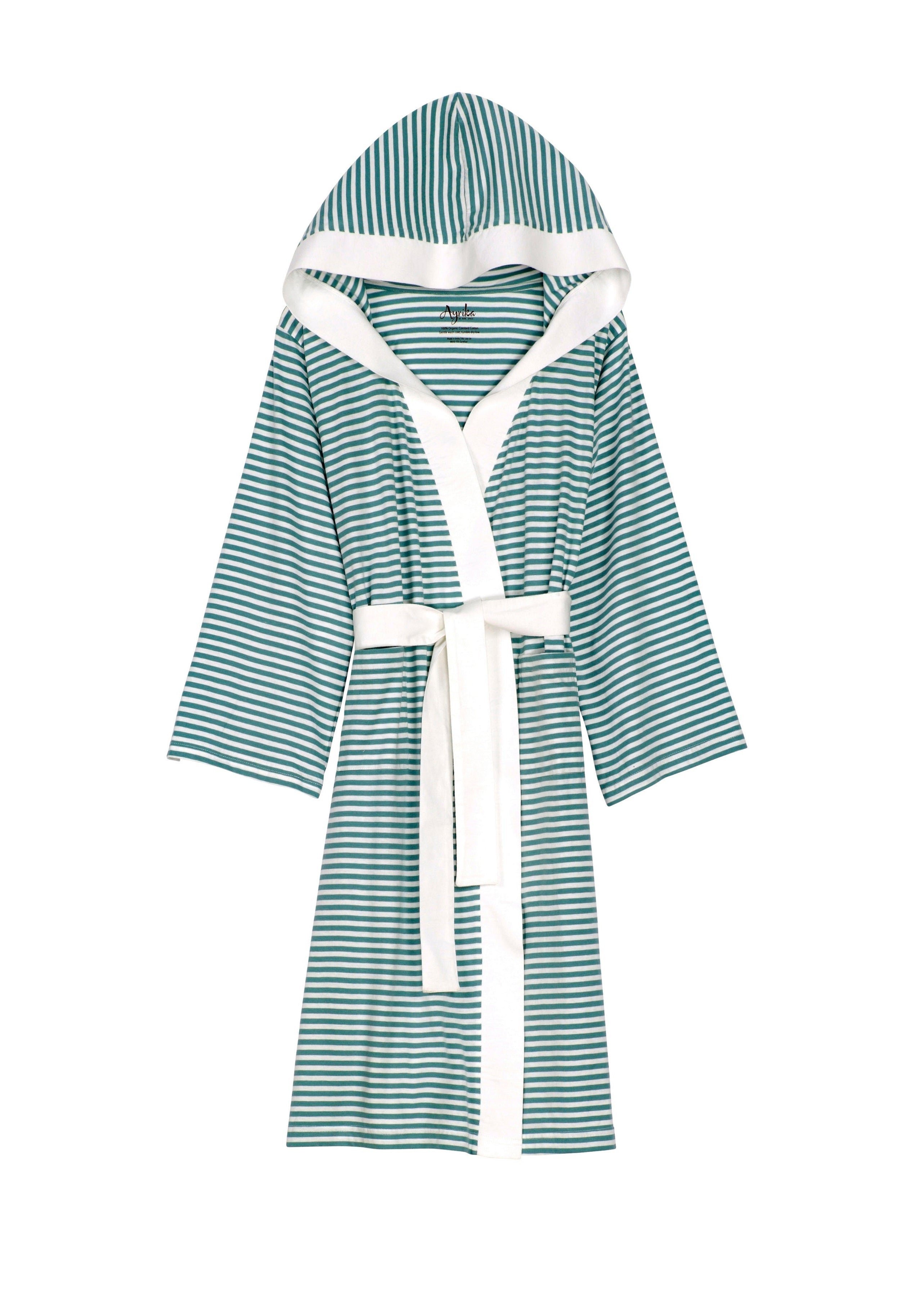 Seaside Serenity Stripe Organic Hooded Short Robe Pure Fiber