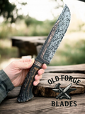 Custom Handmade Hammered Hunting Knife – Forged Damascus Blade with Leather Sheath OLD FORGE BLADES