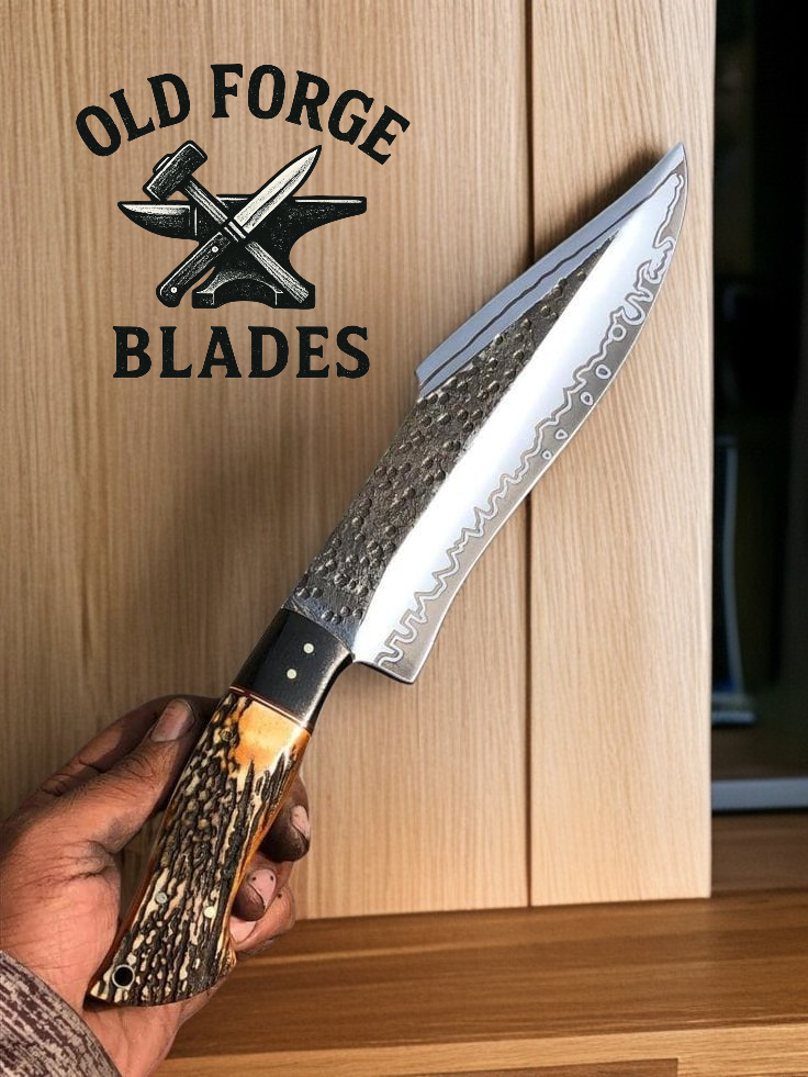 Custom Handmade Damascus Knife – 9" Blade Bowie Knife OLD FORGE BLADES