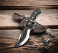 Custom Handmade Hammered Tracker Damascus Knife with Sheath OLD FORGE BLADES