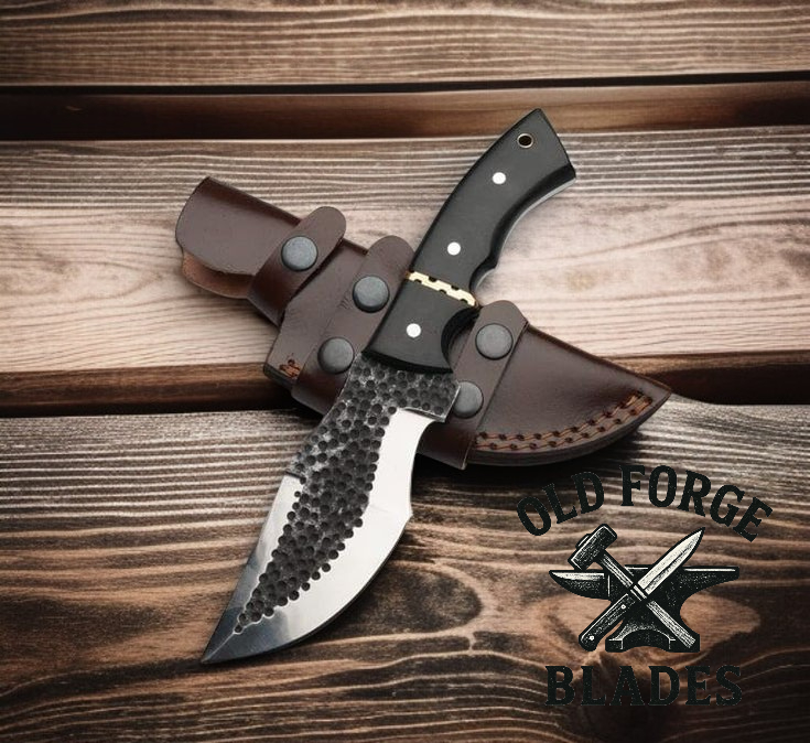 Custom Handmade Hammered Tracker Damascus Knife with Sheath OLD FORGE BLADES