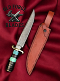 Premium Damascus Steel Bowie Knife with Turquoise Handle OLD FORGE BLADES