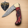 Premium Damascus Steel Pocket Knife – Rosewood Handle Back Lock EDC OLD FORGE BLADES