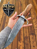 Custom Handmade Damascus Bowie Knife – Rosewood Handle OLD FORGE BLADES