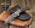 Handmade Damascus Pocket Knife – Ram Horn Handle Liner Lock OLD FORGE BLADES