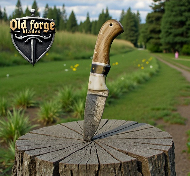 Custom Handmade Damascus Steel Game Skinner Knife OLD FORGE BLADES