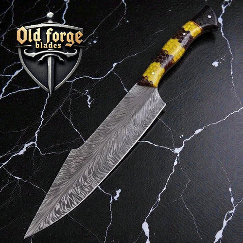 8" Handmade Damascus Chef Knife – Honeycomb Resin Handle OLD FORGE BLADES