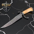 Custom Handmade Bowie Knife – Damascus Steel Blade with Space Kitty, Metallic Tusk & Tooth Handle OLD FORGE BLADES