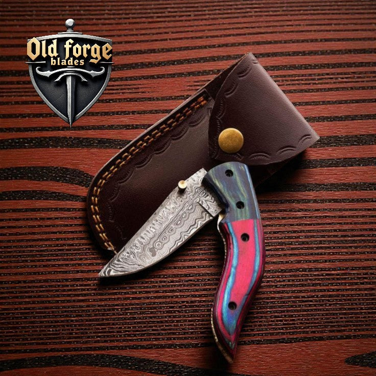 Premium Damascus Steel Everyday Carry Pocket Knife – Exotic Wood Handle OLD FORGE BLADES