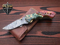 Damascus Steel Hunting Pocket Knife – Epoxy Resin Handle OLD FORGE BLADES
