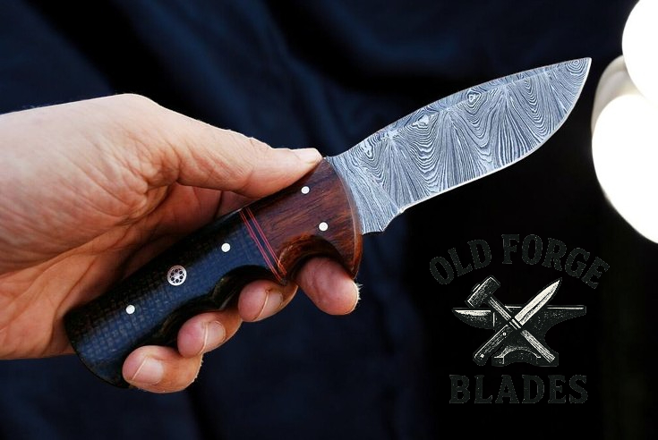 Custom Handmade Hunting Knife with Watered Steel Blade OLD FORGE BLADES