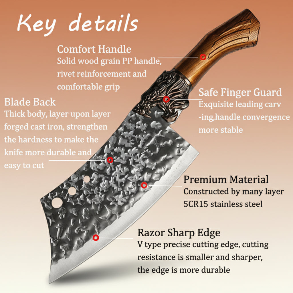 7-Piece Stainless Steel Kitchen Knife Set - Forged Professional Kitchen Knife Set, Boning, Slicing, Carving, Filleting, Deboning,Ping, Ultra-Sharp Cooking Tools for Meat and Fish Meatcleaverset Kitchenware