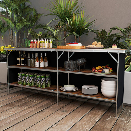 Aluminum Portable Picnic Table with 2-Tier Open Shelves and Spacious Tabletop GemGear