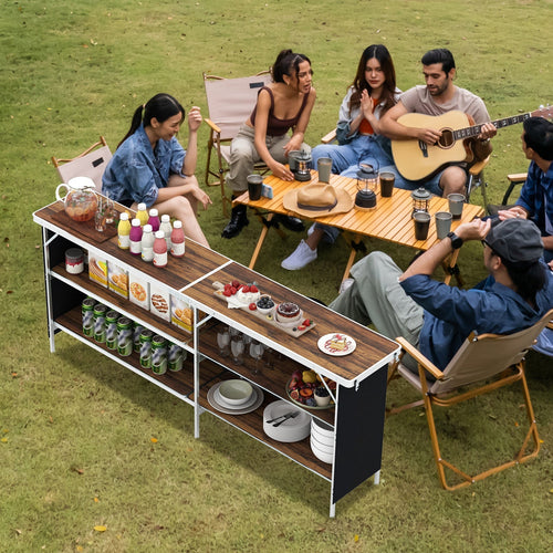 Aluminum Portable Picnic Table with 2-Tier Open Shelves and Spacious Tabletop GemGear