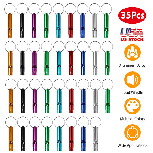 35Pcs Emergency Whistles Extra Loud Aluminum Alloy Whistle with Key Chain Ring for Camping Hiking Hunting Outdoor Sports Emergency Situations
