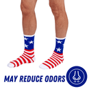 Bamboo Sports Red White and Blue Premium Bamboo Rayon Crew Work Socks- Moisture Wicking, Odor Eliminating Red, White, and Blue American Flag 4th of July Socks for Men and Women Gift Box 3 Pair Bamboo Sports
