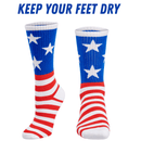 Bamboo Sports Red White and Blue Premium Bamboo Rayon Crew Work Socks- Moisture Wicking, Odor Eliminating Red, White, and Blue American Flag 4th of July Socks for Men and Women Gift Box 3 Pair Bamboo Sports