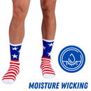 Bamboo Sports Red White and Blue Premium Bamboo Rayon Crew Work Socks- Moisture Wicking, Odor Eliminating Red, White, and Blue American Flag 4th of July Socks for Men and Women Gift Box 3 Pair Bamboo Sports