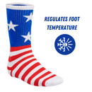 Bamboo Sports Red White and Blue Premium Bamboo Rayon Crew Work Socks- Moisture Wicking, Odor Eliminating Red, White, and Blue American Flag 4th of July Socks for Men and Women Gift Box 3 Pair Bamboo Sports