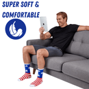 Bamboo Sports Red White and Blue Premium Bamboo Rayon Crew Work Socks- Moisture Wicking, Odor Eliminating Red, White, and Blue American Flag 4th of July Socks for Men and Women Gift Box 3 Pair Bamboo Sports