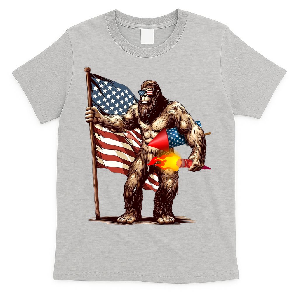 Bigfoot Fireworks 4th Of July Sasquatch American US Flag T-Shirt Mood Vibes Tees - Express Your Mood, Wear Your Style
